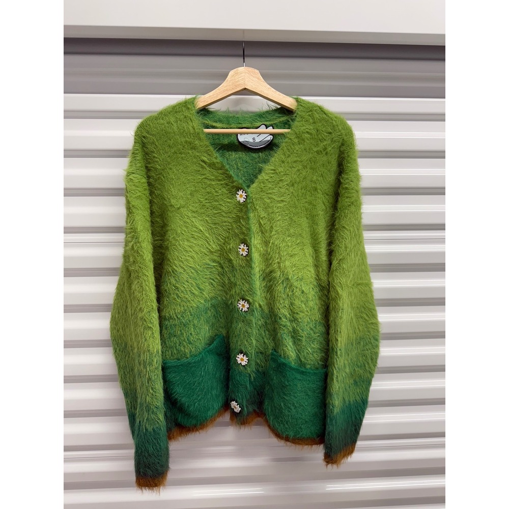 WNTD Apparel Green Ombre Mohair Blend Daisy Button Cardigan Sweater Small